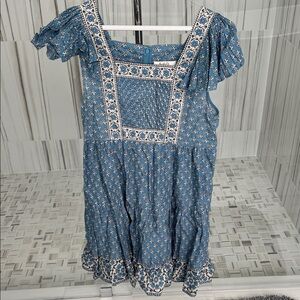 Sea New York Blue Floral Dress With Flutter Sleeves